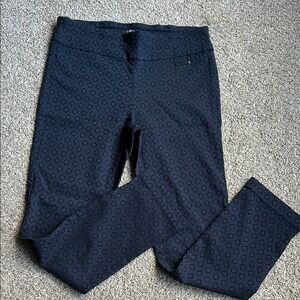 Roz & Ali Petite 8P Navy Black Geometric Diamond Jacquard Pull On Slim Pants